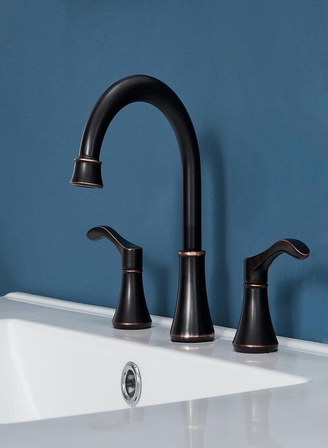 VALISY Oil Rubbed Bronze Bathroom Faucet, 2 Handle 3 Hole 8 Inch Widespread Bathroom Faucet, 360°Swivel High-Arc Spout, Stainless Steel Faucet for Bathroom/Vanity/Lavatory, VAL052HZST - Image 2