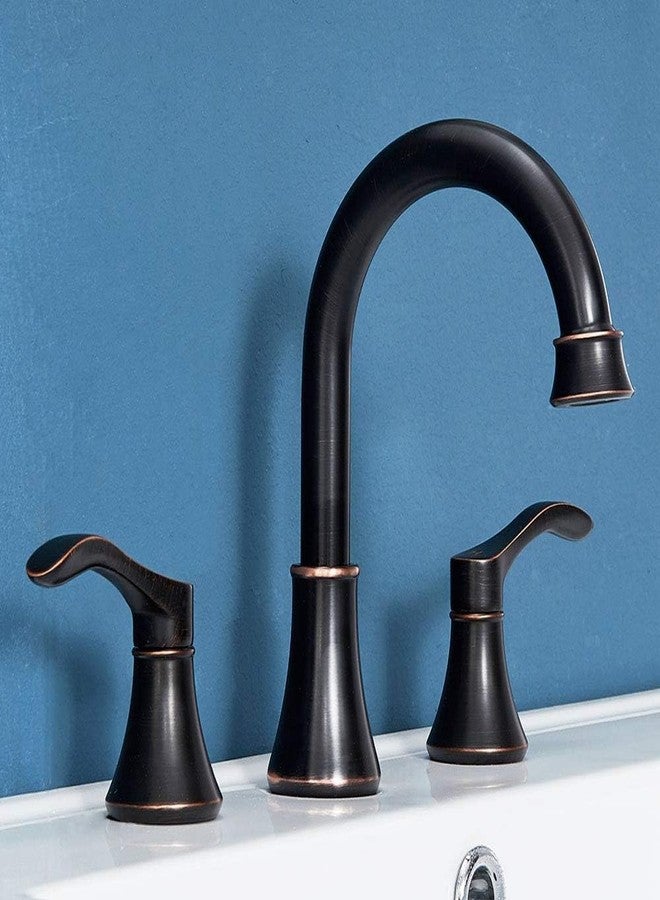 VALISY Oil Rubbed Bronze Bathroom Faucet, 2 Handle 3 Hole 8 Inch Widespread Bathroom Faucet, 360°Swivel High-Arc Spout, Stainless Steel Faucet for Bathroom/Vanity/Lavatory, VAL052HZST - Image 1