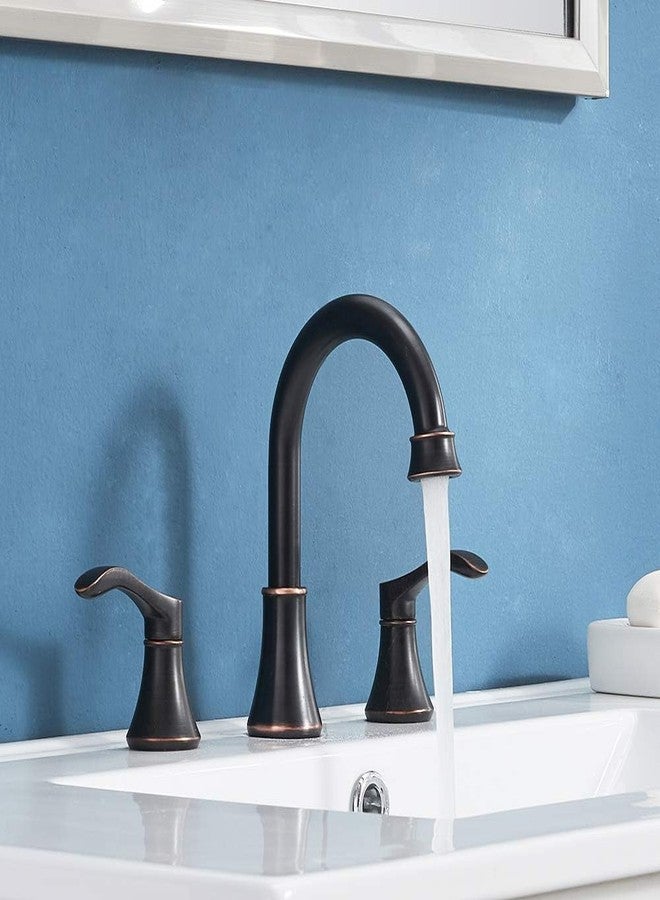 VALISY Oil Rubbed Bronze Bathroom Faucet, 2 Handle 3 Hole 8 Inch Widespread Bathroom Faucet, 360°Swivel High-Arc Spout, Stainless Steel Faucet for Bathroom/Vanity/Lavatory, VAL052HZST - Image 3
