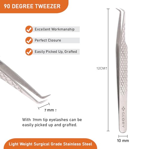 Glory 90 Degree Angle Lash Tweezers for Eyelash Extensions – Precision Fiber Tip Diamond Grip Stainless Steel Lash Tool for Mega Volume Classic & Professional Lash Tech Supplies - Image 2