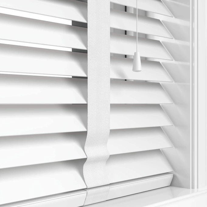 FAUX WOOD BLINDS WOODEN GRAIN WINDOW VENETIAN BLIND 50MM HORIZONTAL SMOOTH SLATS WITH TAPE WHITE SILVERGREY TRIMMABLE CHILD SAFE WHITE W60CMXL150CM