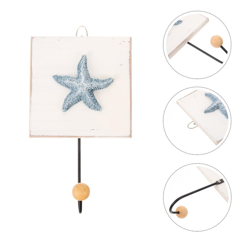 Vintage Wood Carved Sea Star Wall Hook No Drill Decorative Mount For Bathroom Entryway - Image 5