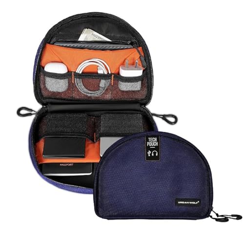 Urban Wolf Tech Pouch: The All-in-One Waterproof Travel Organizer for Cables, Adapters, Chargers,Hard Drives & Other Tech Essentials-Portable Zippered Gadgets Organizer (Navy Blue, Pack of 1) - Image 1