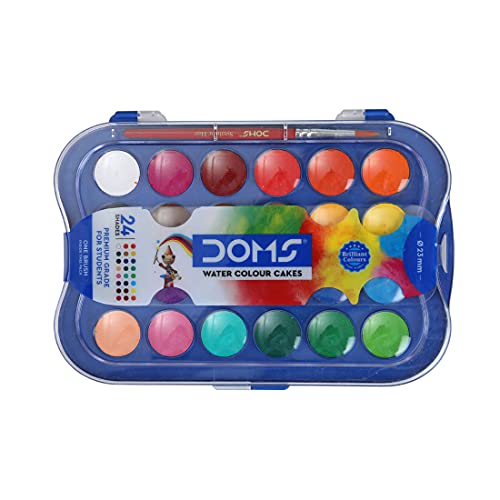 Doms 24 Shades 23mm Water Colour Cakes | Easy to Use Palette Lid | Organic Rich Colour Pigments | Free Brush Inside | Non-Toxic & Safe for Kids | Pack of 1 - Image 1