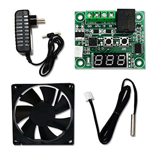 Electronicspices Electronic Spices (Combo of 3) W1209 Digital Temperature Controller Thermostat Module + 12V 2Amp Adapter + 3 Inch Fan - Image 1