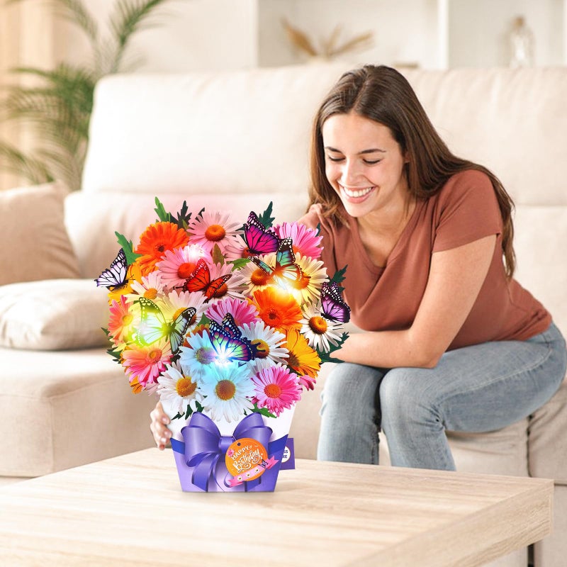 APOTODITO Birthday Cards, Butterfly & Daisy Birthday Card with Music and Light, Flower Bouquet 3D Card for Women Mom Wife - Image 4
