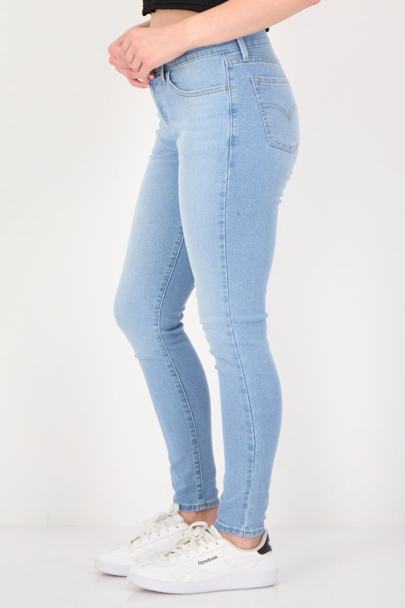 Levi's Women Super Skinny Fit Mid Rise Washed Stretchable Jeans, Blue - Image 2