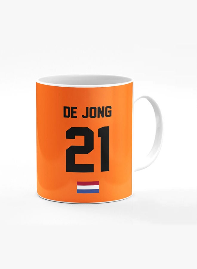 Stylizedd Designer Printed Coffee Mug with Heavy Duty Handle 11oz Ceramic Personalised Gift Mugs Cup [Microwave Safe & Dishwasher Proof] -Football Team - Netherlands Player Name - De Jong - Image 1