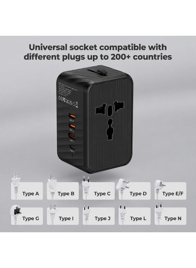 Aurrako Universal Travel Adapter Fast Charger, Worldwide Plug Adapter 2 USB C PD3.0 & 2 USB-A Quick Charge, All in One International Power Adaptor GaN Smart Wall Charger 4 Ports for Phone Laptop USA EU UK AUS - Image 5