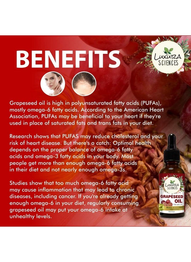 Luxura Sciences Organic Grapeseed Oil | Hair, Body & Face Moisturizer | Helps Reduce Wrinkles, Stretch Marks | Hydrates Dry Skin & Enhances Hair Growth | Cold-Pressed | 1.01 Fl Oz (30Ml)  - Image 2