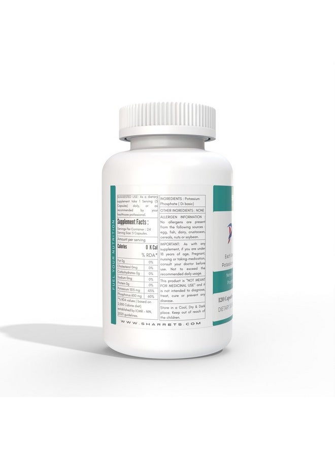Sharrets Potassium Phosphate Supplements For Men Women Bone Keto, 120 Vegan Capsules  - Image 2