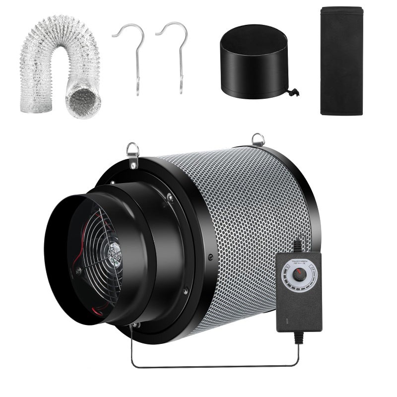 MELONFARM Air Filtration Kit 6", Built-in 14cm Fan Low Nois Carbon Filter with 12-Speed Controller, 8' Ducting, Cooling & Ventilation System for Grow Tents, Indoor Gardening, Hydroponics - Image 1