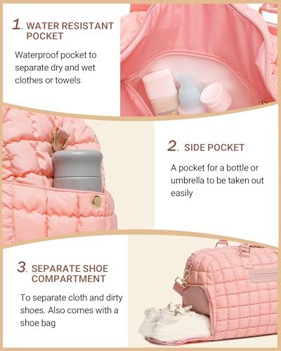 BAVERGE Duffle Bag for Travel, Puffer Quilted Gym Bag with Shoe Compartment Toiletry Bag Wet Pocket, Weekender Overnight Carry On Hospital Bag - Image 4