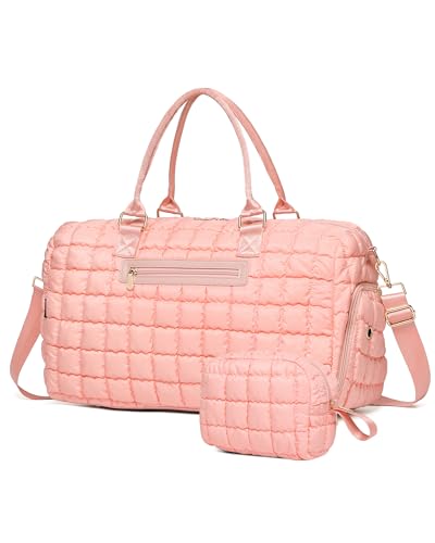 BAVERGE Duffle Bag for Travel, Puffer Quilted Gym Bag with Shoe Compartment Toiletry Bag Wet Pocket, Weekender Overnight Carry On Hospital Bag - Image 1