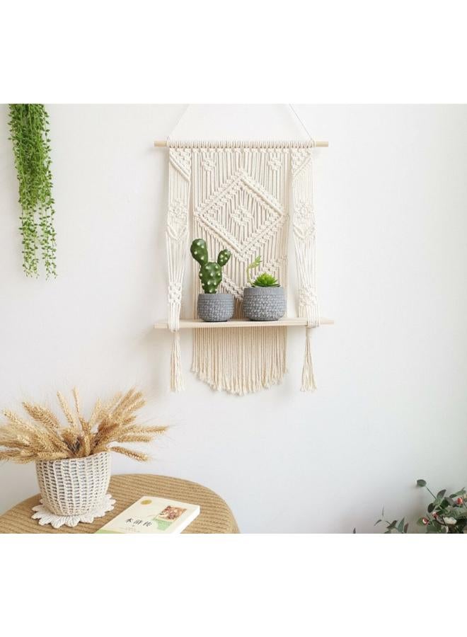 انتيكيانو رف معلق على الحائط بخيوط مكرمية.. ديكور حائط بوهيمي لغرفة النوم - فن جداري من حبل مكرمية منسوج كديكور لرف - Image 4