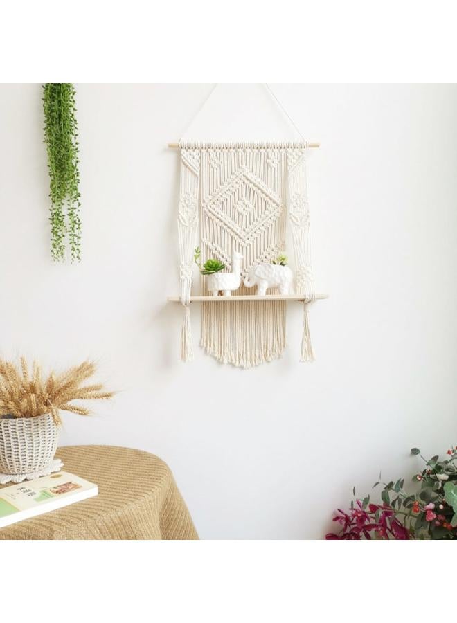 انتيكيانو رف معلق على الحائط بخيوط مكرمية.. ديكور حائط بوهيمي لغرفة النوم - فن جداري من حبل مكرمية منسوج كديكور لرف - Image 2