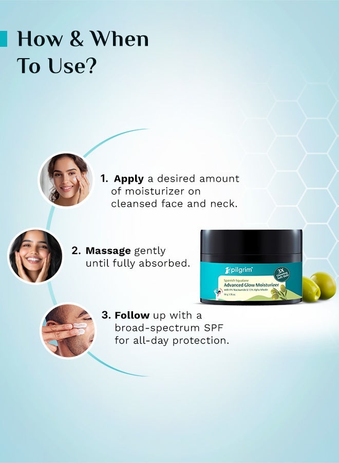 بيلجريم مرطب بيلغريم سكوالين ونياسيناميد وفيتامين سي للوجه (50 جم) | مرطب للبشرة الجافة | مرطب للوجه بفيتامين سي لبشرة متألقة | غير دهني | للجنسين - Image 5