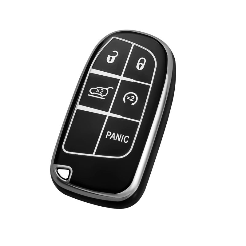 OFFCURVE Key Fob Cover for Dodge Jeep Car Key Case for Jeep Grand Cherokee Renegade Dodge Challenger Charger Dart Durango Caravan RAM Chrysler 200 300 Remote Smart Key Accessories Black