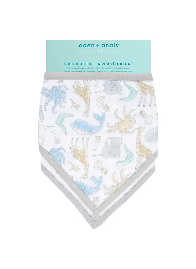 aden + anais Pack of 2 Essentials Cotton Muslin Baby Bandana Bibs Flowers Bloom