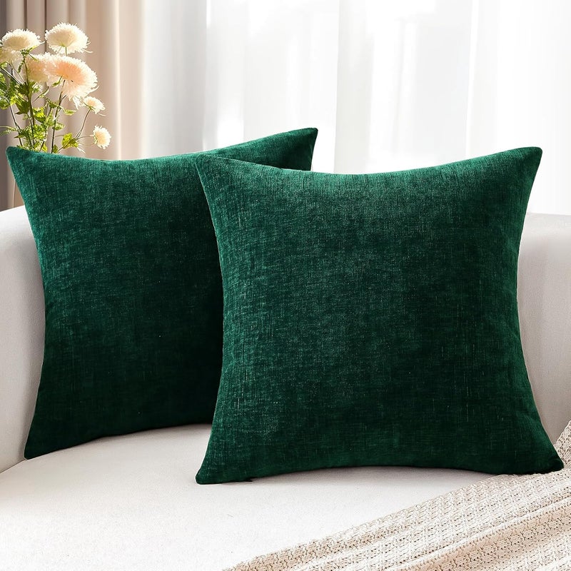 JOTOM Set of 2 Cushion Covers 40x40 cm Soft Chenille Dark Green Decorative Throw Pillow Covers 16x16 Inch Square Cushion Case Solid Pillowcases for Couch Sofa Living Room Bed Home Decor (Dark Green) - Image 4
