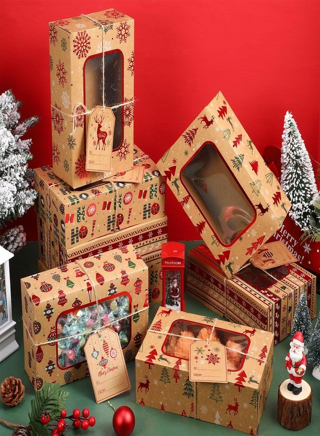 Cinnvoice 24 Pcs Foiled Christmas Cookie Boxes with Window 9'' x 6'' x 3'' Christmas Bakery Boxes with DIY Tags Ribbons Kraft Gift Treat Containers for Xmas Party Doughnut Cookie Candy Cupcakes - Image 5