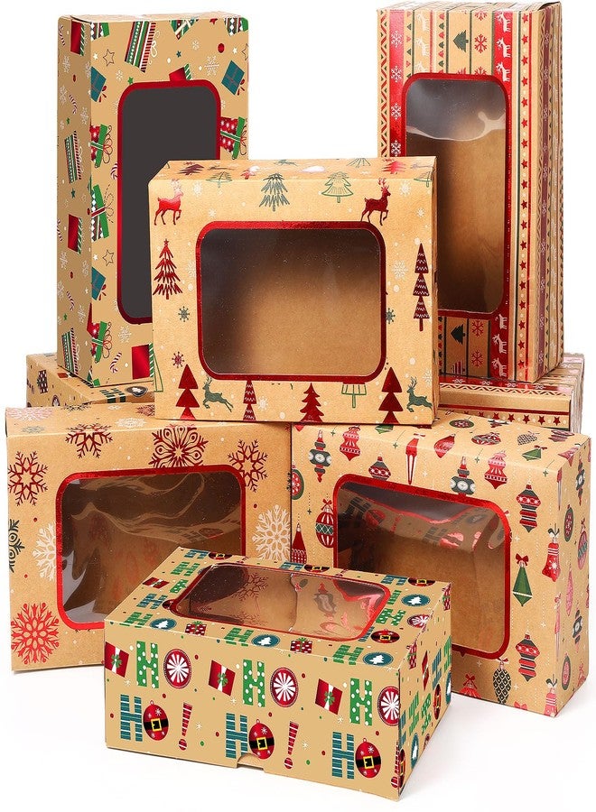 Cinnvoice 24 Pcs Foiled Christmas Cookie Boxes with Window 9'' x 6'' x 3'' Christmas Bakery Boxes with DIY Tags Ribbons Kraft Gift Treat Containers for Xmas Party Doughnut Cookie Candy Cupcakes - Image 1