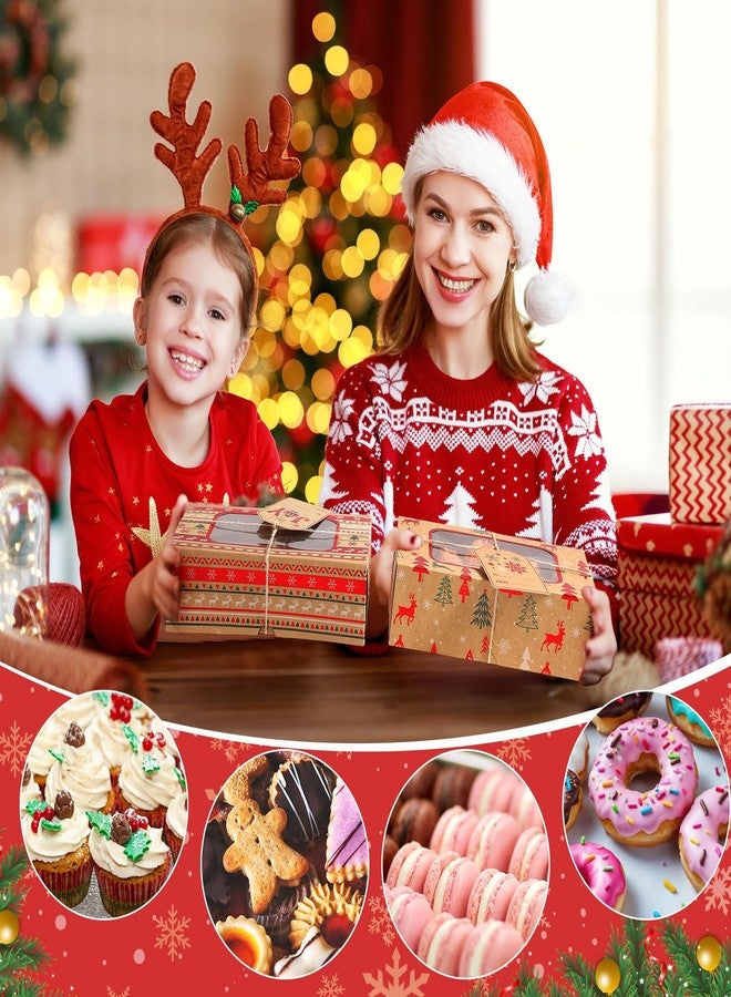 Cinnvoice 24 Pcs Foiled Christmas Cookie Boxes with Window 9'' x 6'' x 3'' Christmas Bakery Boxes with DIY Tags Ribbons Kraft Gift Treat Containers for Xmas Party Doughnut Cookie Candy Cupcakes - Image 4