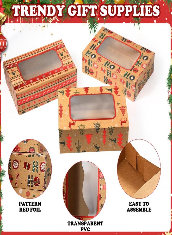 Cinnvoice 24 Pcs Foiled Christmas Cookie Boxes with Window 9'' x 6'' x 3'' Christmas Bakery Boxes with DIY Tags Ribbons Kraft Gift Treat Containers for Xmas Party Doughnut Cookie Candy Cupcakes - Image 3