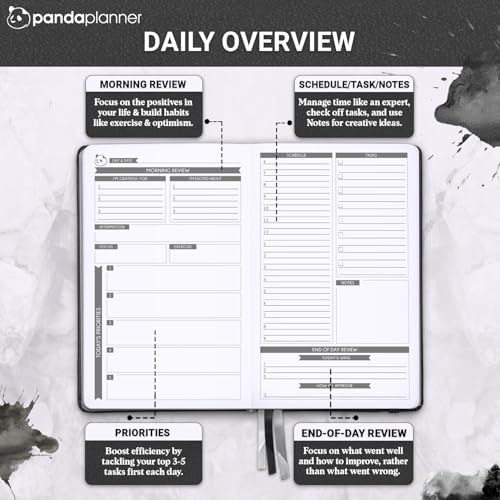 Panda Planner Classic Daily Planner 2026 – Undated Quarterly & Productivity Planner with Hourly Schedule, To Do List, Daily Journal, Goal Planner, Habit Tracker & Gratitude Organizer – Black - Image 3