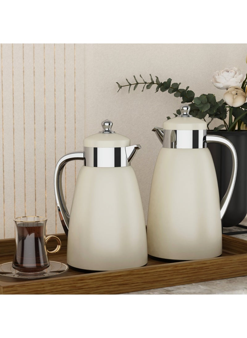Refan Thermos set for Tea and Coffee Elegant and Modern Pearl/Silver 1 L/0.6 L