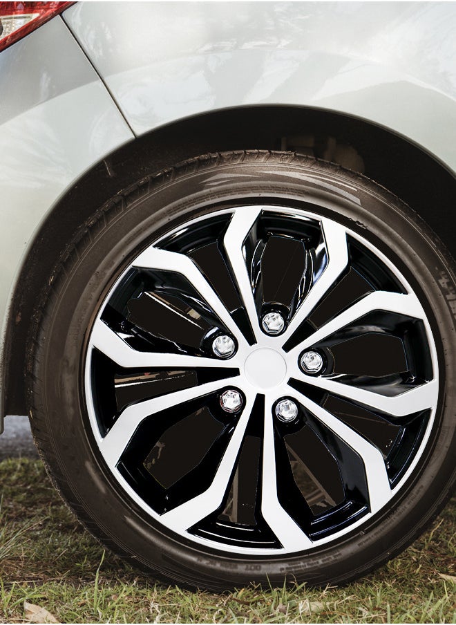 EMTC Pack of 4 EM-3138 Taiwan Wheel Cover | 13" Inch | Silver Black Universal Nested Style  - Image 3