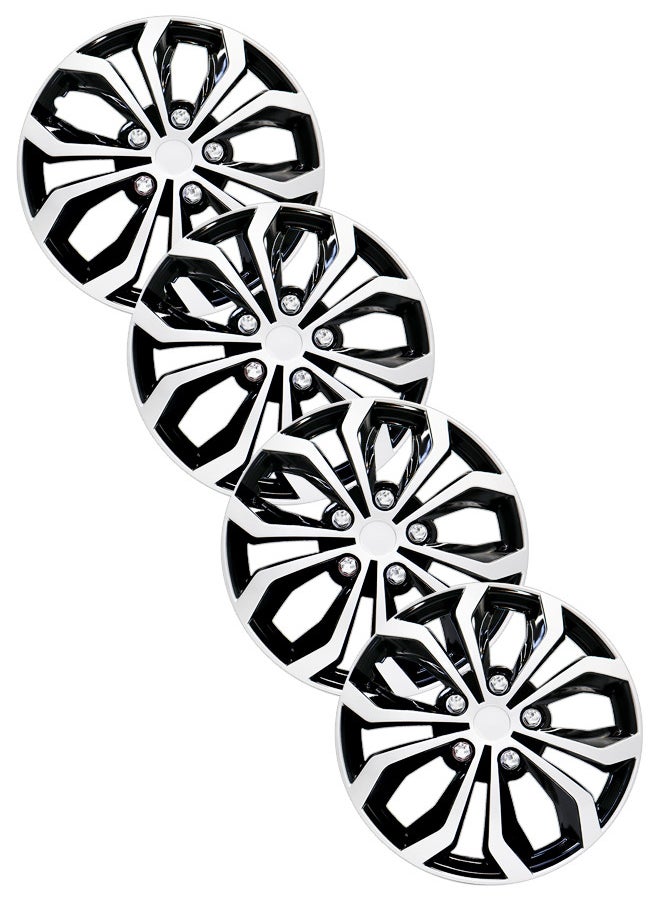 EMTC Pack of 4 EM-3138 Taiwan Wheel Cover | 13" Inch | Silver Black Universal Nested Style  - Image 1