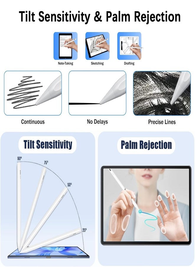 قلمان 【عبوة من قطعتين】 متوافقان مع أجهزة آيباد من آبل (2018-2025) A16 (11/10/9/8/7/6)، آيباد ميني A17 برو/6/5، آيباد آير M3/M2 (11/13/5/4/3)، آيباد برو M5/M4 (13/12.9/11 بوصة)، مزودان بمنفذ USB-C للشحن السريع، يتميزان بحساسية إمالة مثالية. - Image 4