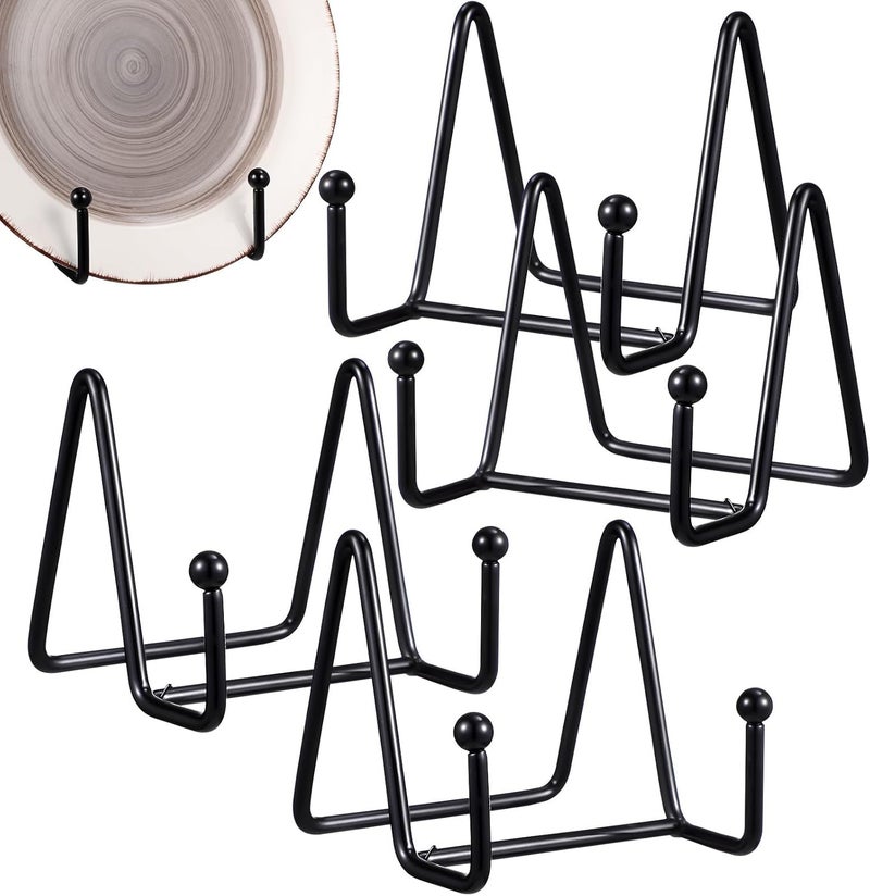 SUPVOX 4 Pcs Metal Plate Display Stands Plate Holders Anti-slip Base for Dish Display Photo Frames and Book Easels Tabletop Decorative Use - Image 1