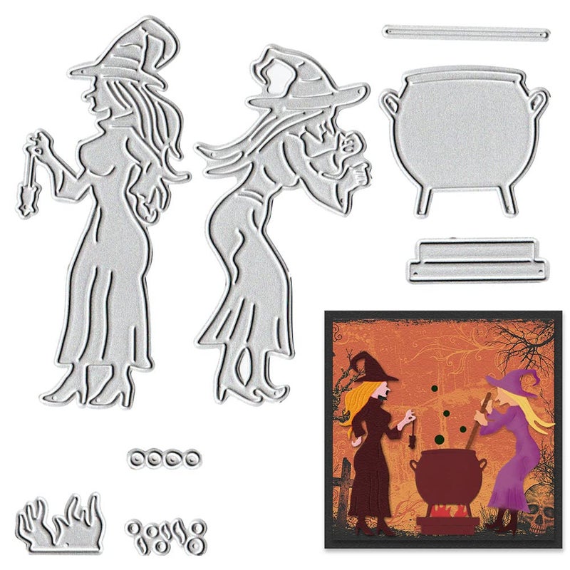 ALIBBON Halloween Dies Witches Die Cuts for Card Making and Scrapbooking Magic Potion Cutting Dies Metal Stencils Template Molds Wizard Die Cuts for DIY Photo Album Paper Embossing Card Decoration