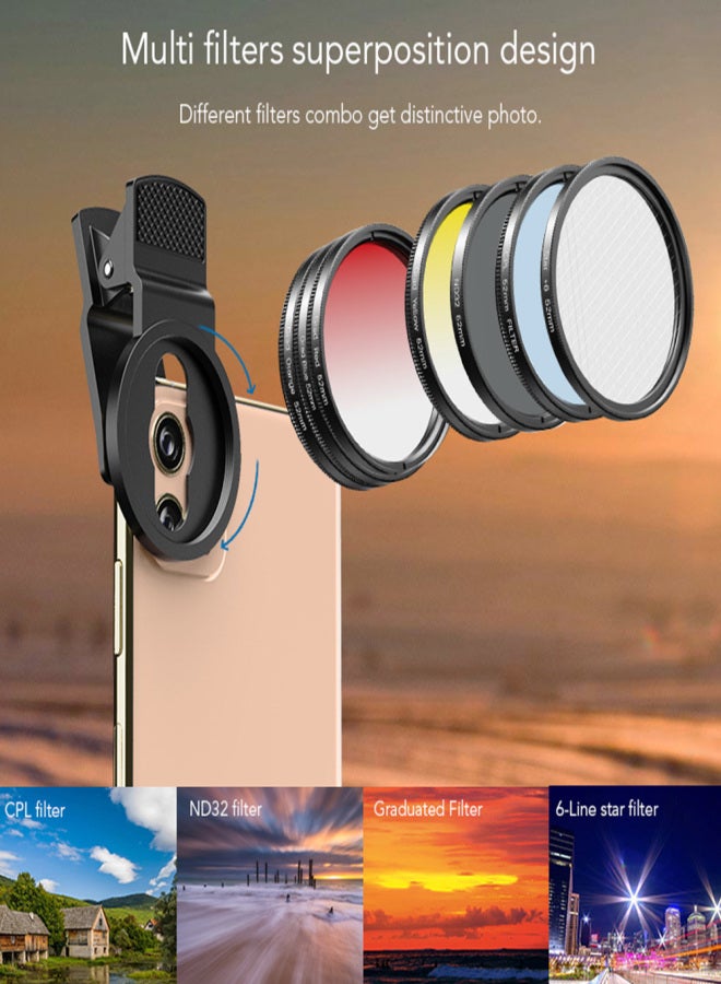 آبيكسل مجموعة فلاتر العدسات APEXEL APL-52UV-7G 7 في 1: فلتر ND32 مقاس 52 مم، عدسة CPL، فلتر نجمي سداسي، فلتر متدرج أحمر/أزرق/أصفر/برتقالي مقاس 52 مم. متوافقة مع أجهزة iPhone وSamsung وHuawei ومعظم الهواتف الذكية وعدسات الكاميرات ذات قطر 52 مم. - Image 2