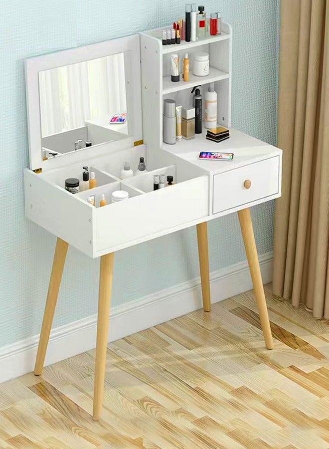Raffine Multifunction Modern Upgraded Design One Drawer Vanity Makeup Glass Mirror Dressings Storage 15 mm Thickness Wood Sheet Table 80 x 40 x 111 cm - Image 1