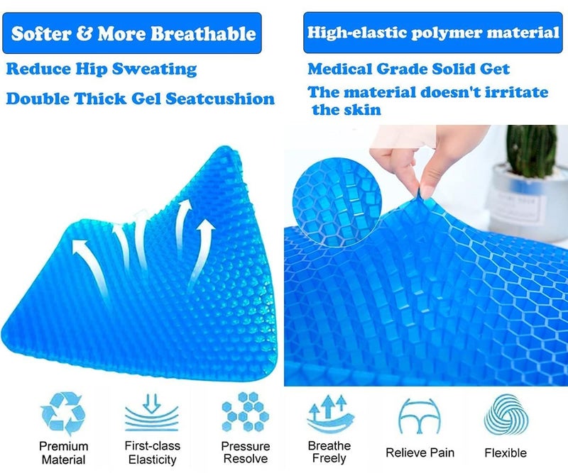 Renyqatt Gel Seat Cushionwith NonSlip Cover165inch Double Thick Office Chair Seat CushionBreathable Honeycomb Pain Relief Sciatica Egg Crate Cushion for Office Chair Car Wheelchair - Image 2