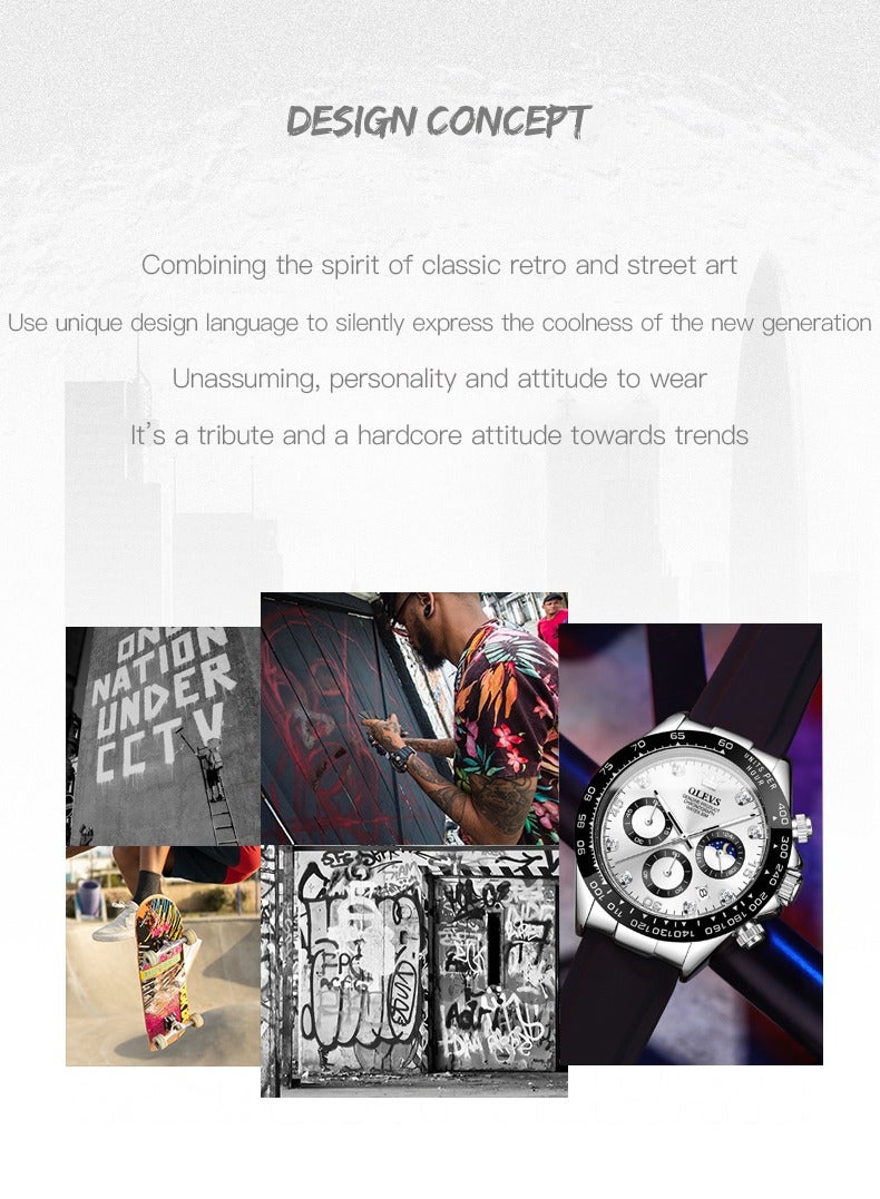 OLEVS Luxury Men Watch Quartz Man Watches Waterproof Luminous Top Brand Watch for Men Diamond Moon Phase Analog Quartz Male Wrist Watches for Men Waterproof Luminous - Image 4