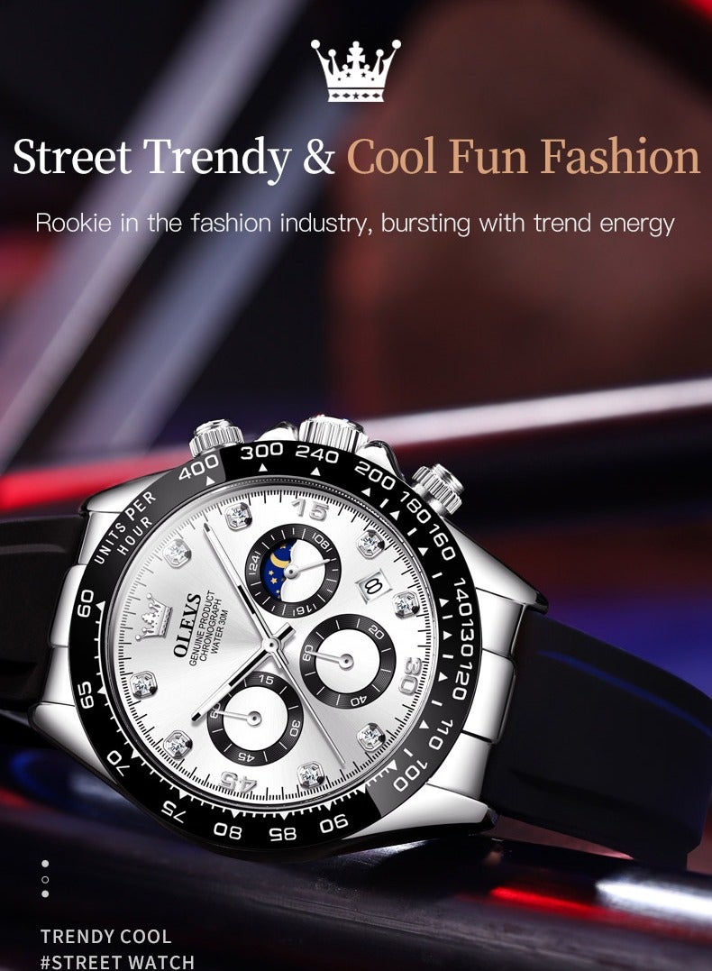 OLEVS Luxury Men Watch Quartz Man Watches Waterproof Luminous Top Brand Watch for Men Diamond Moon Phase Analog Quartz Male Wrist Watches for Men Waterproof Luminous - Image 5