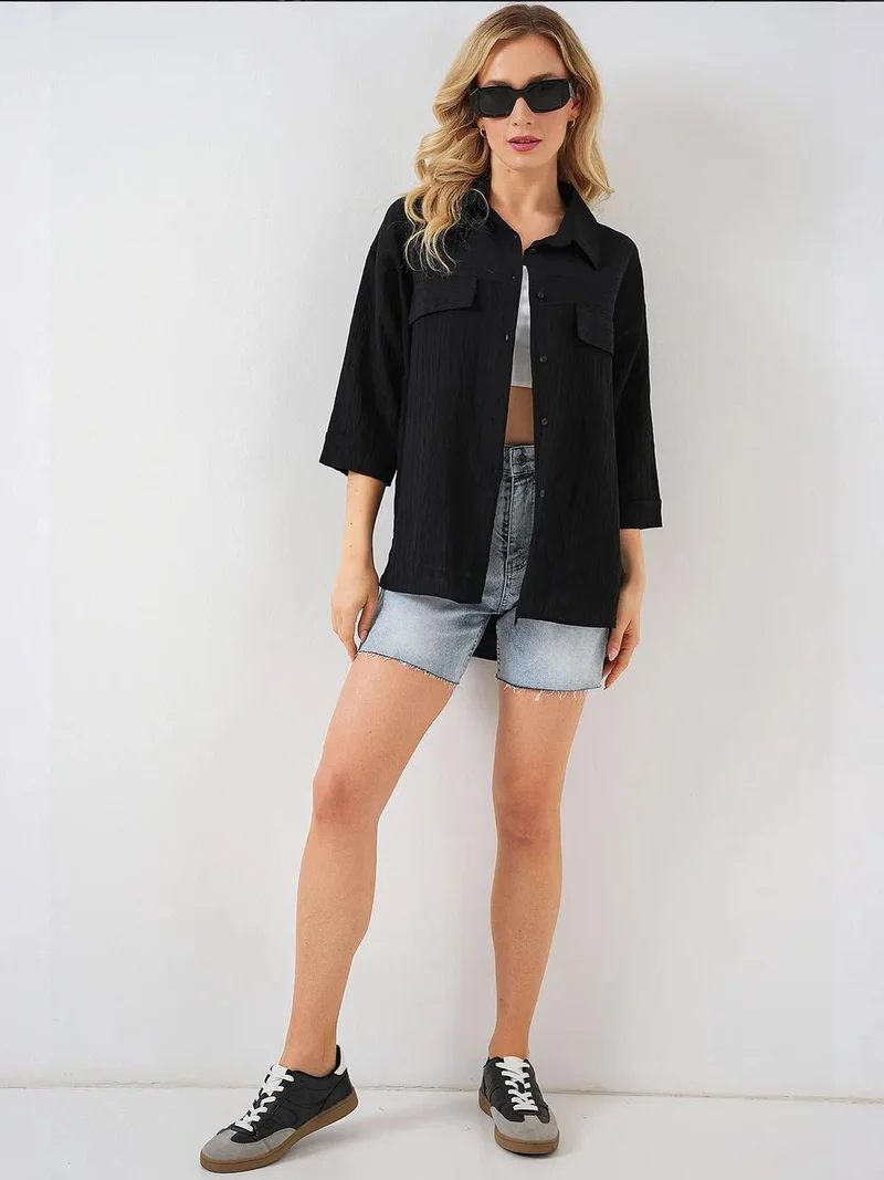 BIG DART BDART Textured Crepe Shirt with Pocket