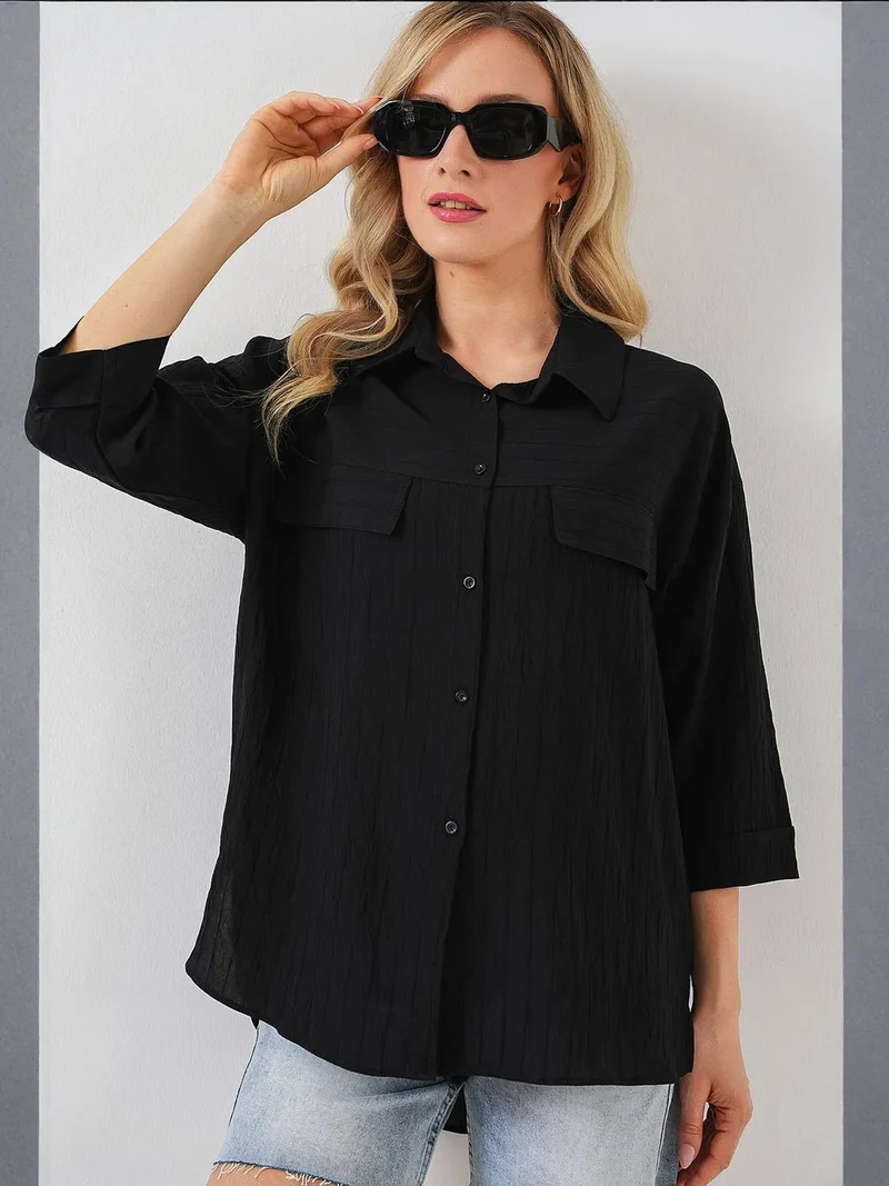 BIG DART BDART Textured Crepe Shirt with Pocket