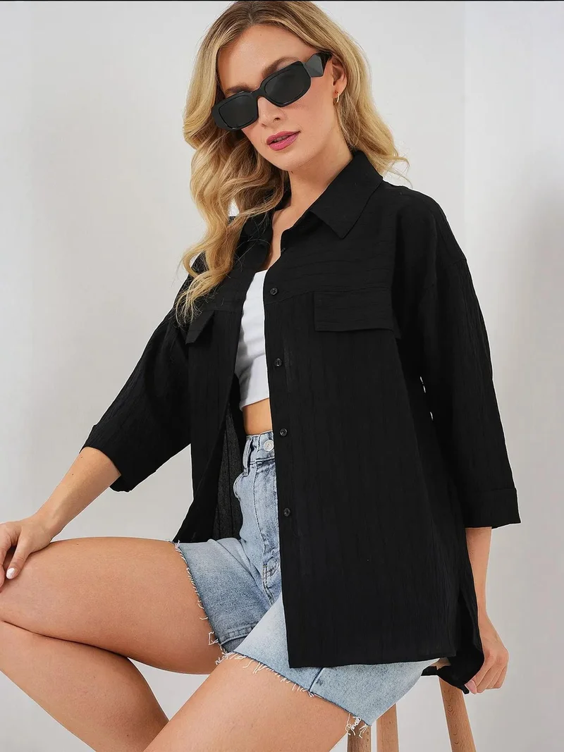 BIG DART BDART Textured Crepe Shirt with Pocket