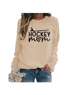 Hockey Mom Printed Crewneck Sweatshirt Oversized apricot (black font)