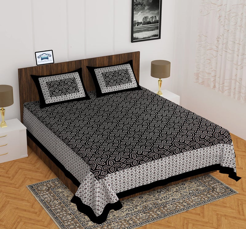PURE COMFORT 100% Cotton Rajasthani Printed Super King Size Bedsheets with 2 Pillow Covers, King, Grey - Image 1