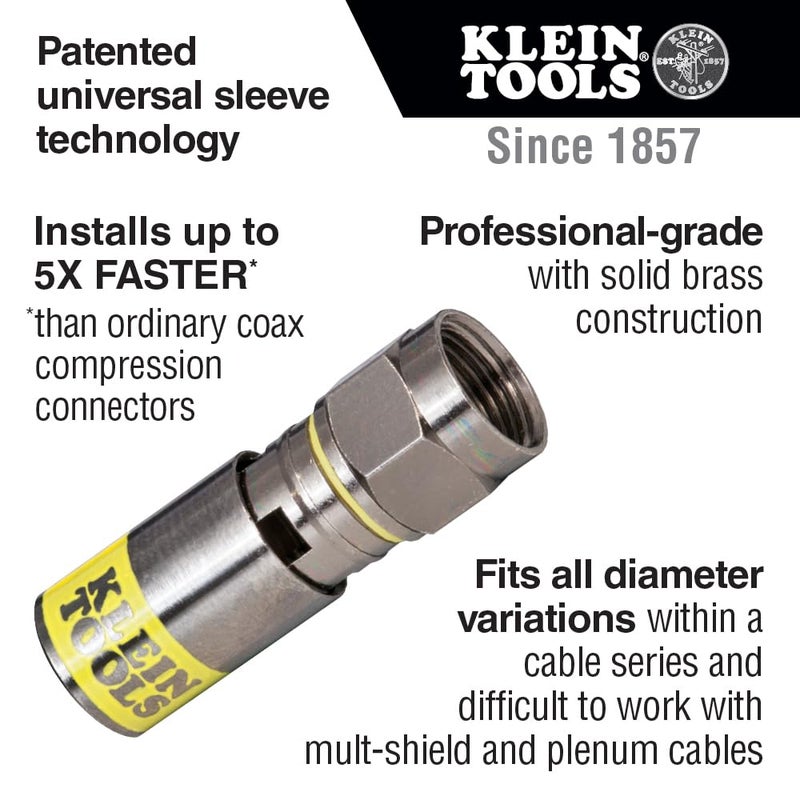 Klein Tools VDV812-612 Universal Compression F Connectors RG6/6Q Coax, Universal Sleeve Technology, Professional Grade, 50-Pack - Image 2