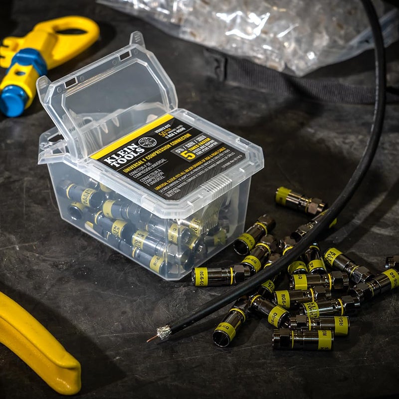 Klein Tools VDV812-612 Universal Compression F Connectors RG6/6Q Coax, Universal Sleeve Technology, Professional Grade, 50-Pack - Image 3