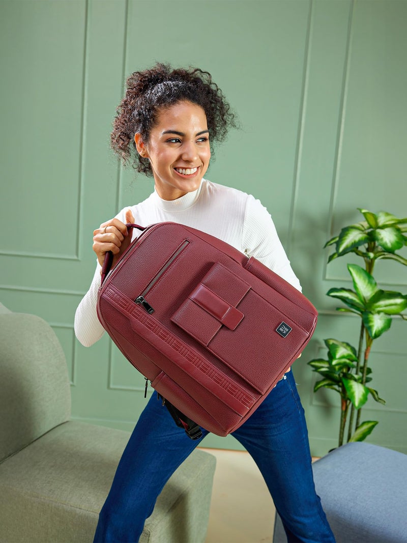EUME Nexa Backpack Bag for Man, Carmine Red | 2 Large Compartment Office Laptop Backpack | Fits Up to 15.6" Laptop | Vegan Leather | Travel Bag | Laptop Backpack for Men and Women - Image 2
