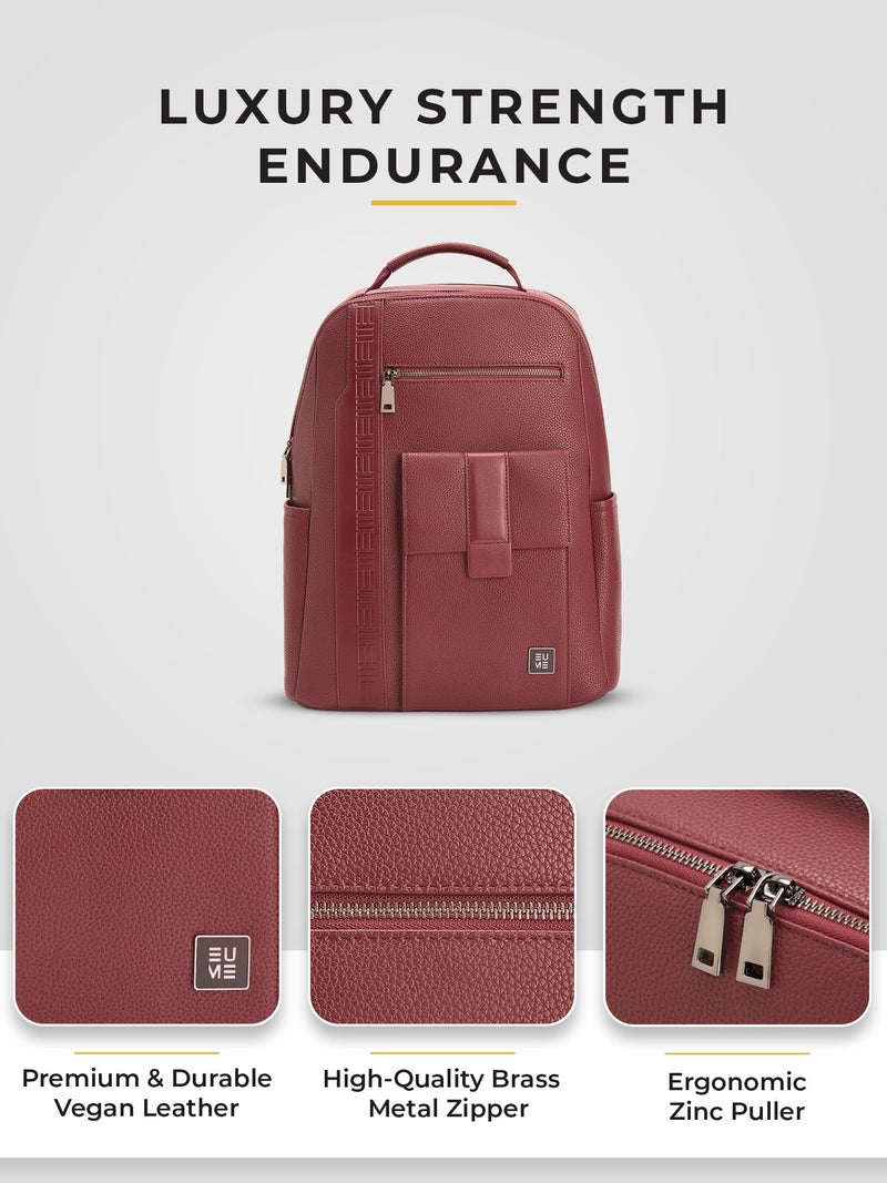 EUME Nexa Backpack Bag for Man, Carmine Red | 2 Large Compartment Office Laptop Backpack | Fits Up to 15.6" Laptop | Vegan Leather | Travel Bag | Laptop Backpack for Men and Women - Image 4