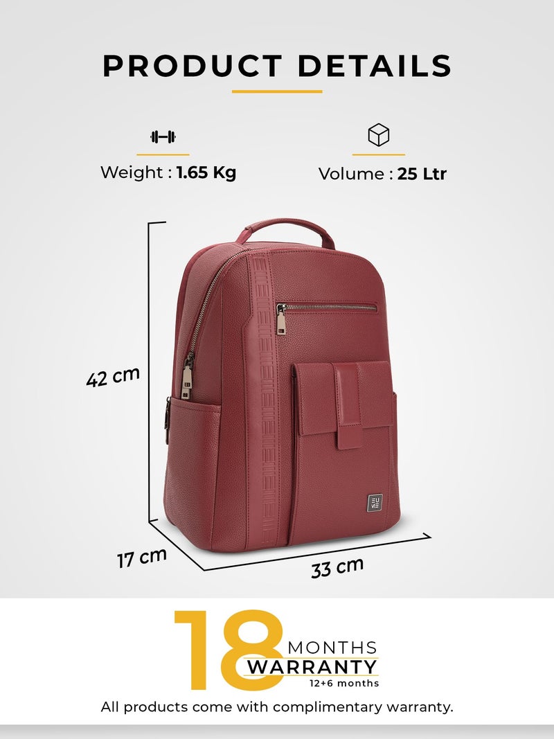 EUME Nexa Backpack Bag for Man, Carmine Red | 2 Large Compartment Office Laptop Backpack | Fits Up to 15.6" Laptop | Vegan Leather | Travel Bag | Laptop Backpack for Men and Women - Image 3